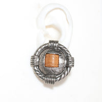 VINTAGE SOUTHWEST SILVER & LEATHER CLIP EARRING