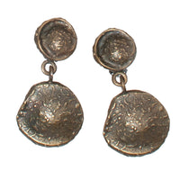 DOUBLE COIN DROP EARRINGS IN DEEP ANTIQUE GOLD