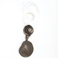 DOUBLE COIN DROP EARRINGS IN DEEP ANTIQUE GOLD