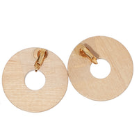 WOODEN DISC WITH STUDS VINTAGE CLIP EARRING