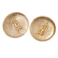GOLD ROPE TEXTURED VINTAGE CLIP ON EARRINGS WITH EMERALD GREEN STONE