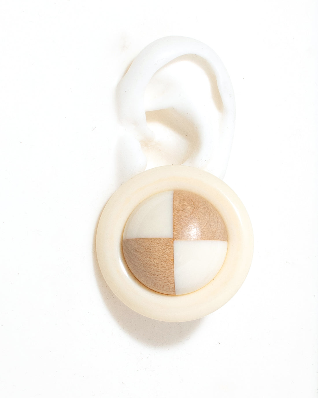WOODEN BEACH BALL BUTTON CLIP EARRING