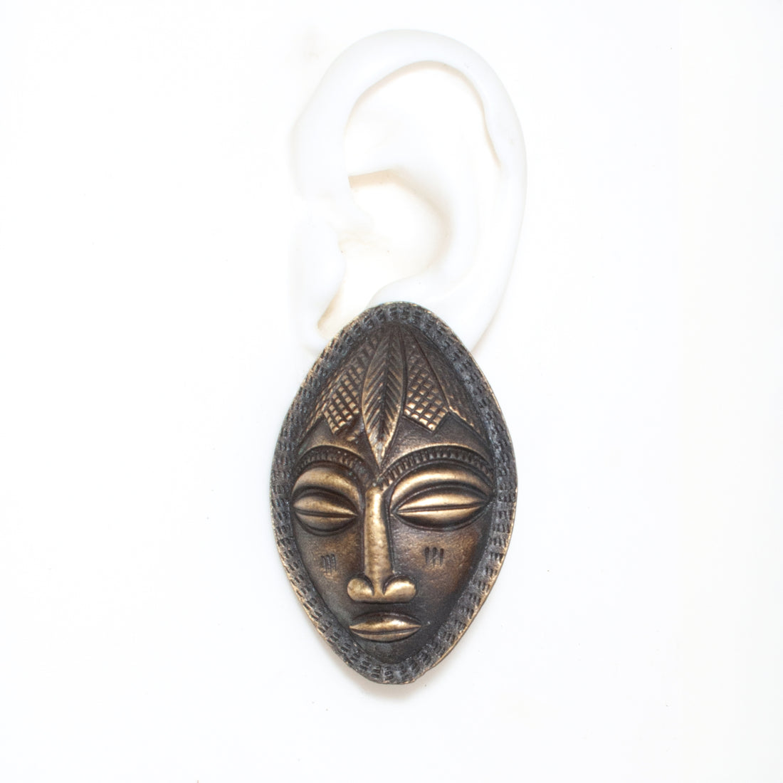 OVERSIZED TRIBAL MASK VINTAGE CLIP EARRINGS