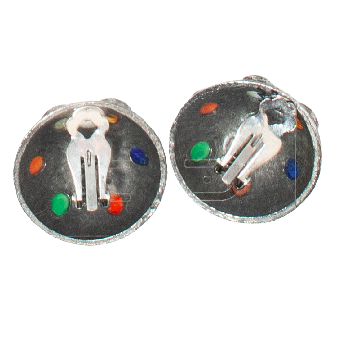 DOTTED MULTI COLORED SILVER DOMED CLIP EARRING