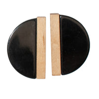 VINTAGE BLACK WITH WOOD DETAIL CLIP EARRINGS