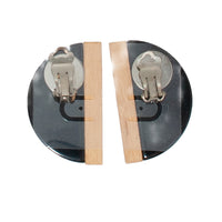 VINTAGE BLACK WITH WOOD DETAIL CLIP EARRINGS