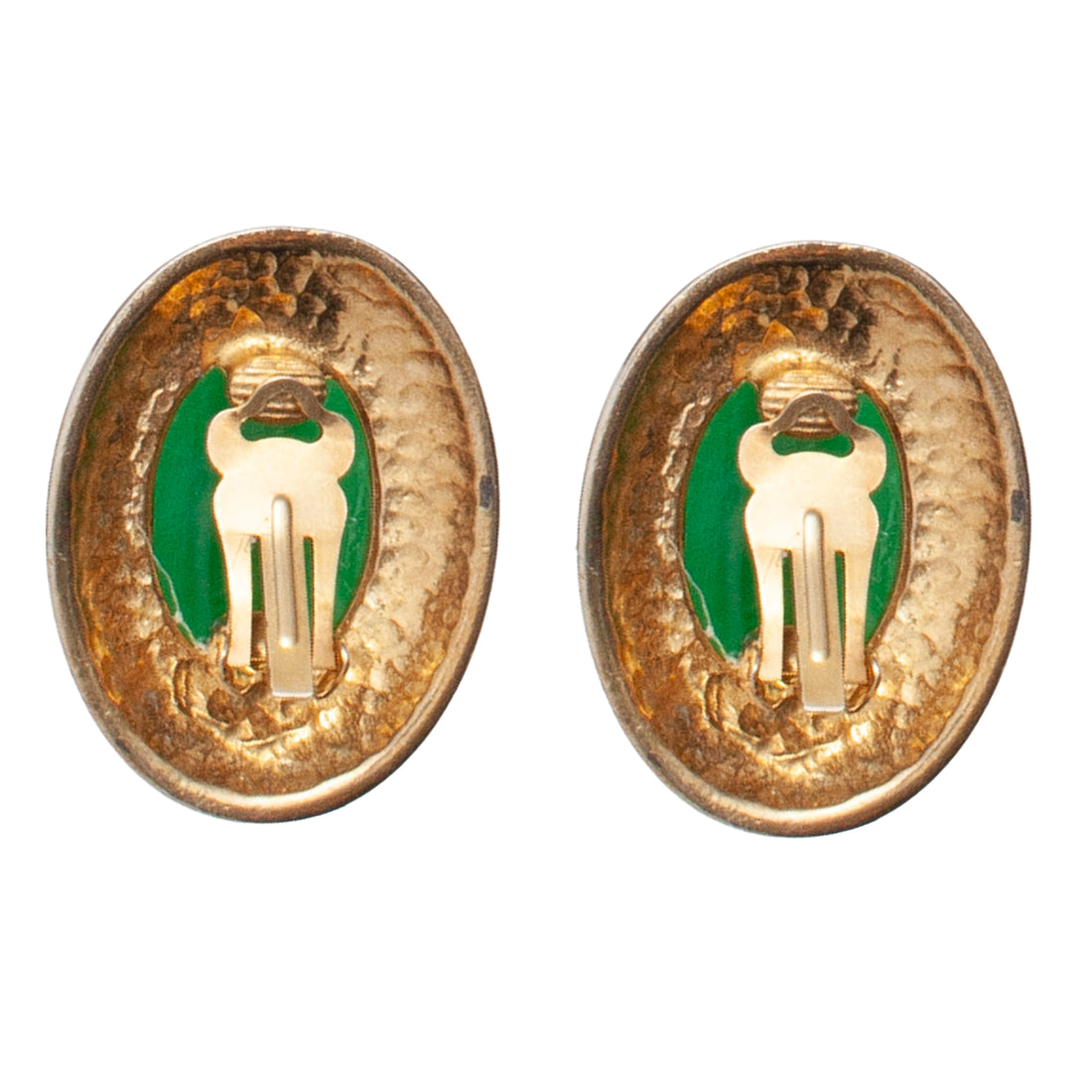 GREEN GLASS CAB CLIP EARRING