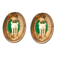 GREEN GLASS CAB CLIP EARRING