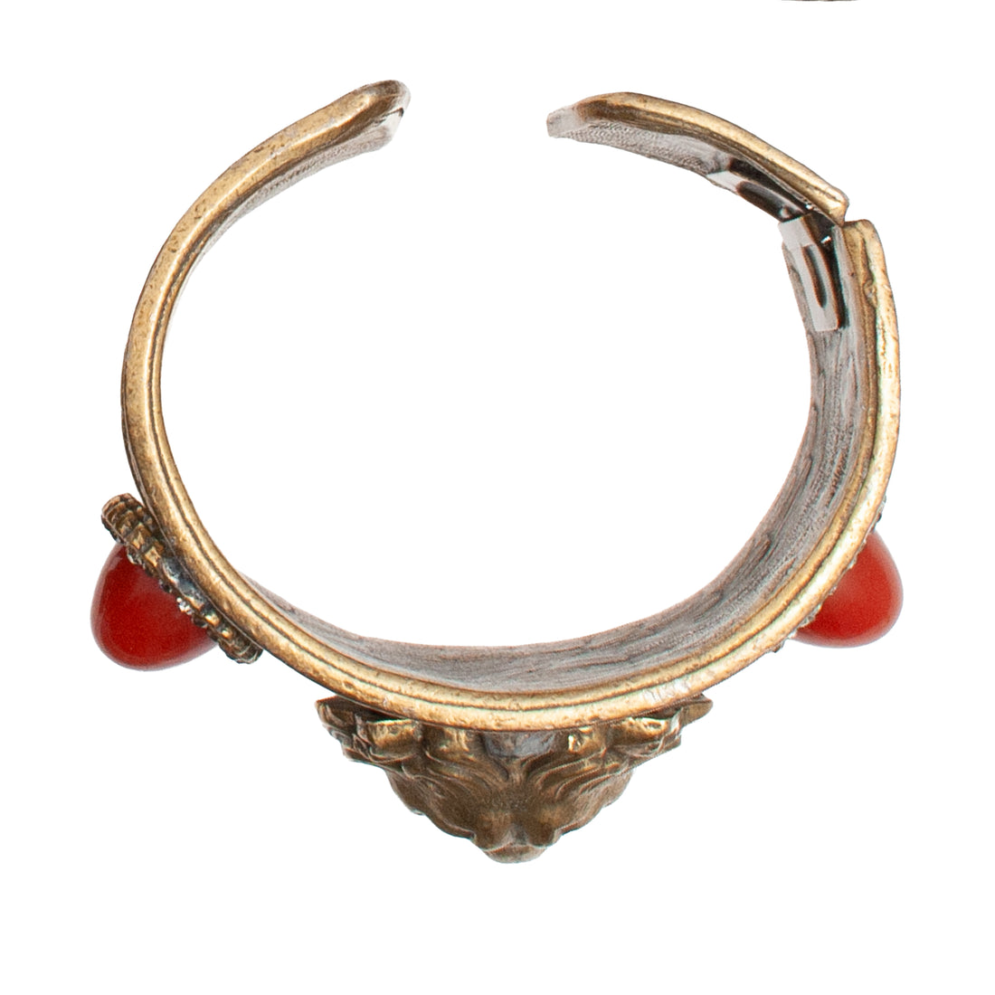 VINTAGE CARVED LION'S HEAD & GLASS STONE CUFF