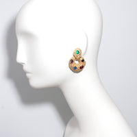 MATTE GOLD GEMSTONE HOOP EARRINGS