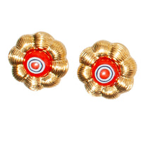 VINTAGE RED FLORAL CLIP EARRING