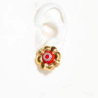 VINTAGE RED FLORAL CLIP EARRING