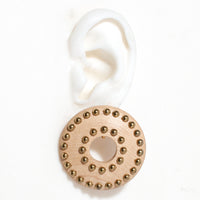 WOODEN DISC WITH STUDS VINTAGE CLIP EARRING
