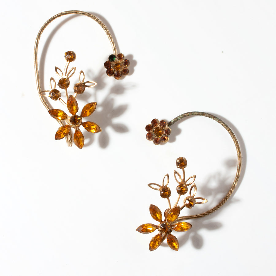 TOPAZ FLORAL EAR CUFFS - 1950