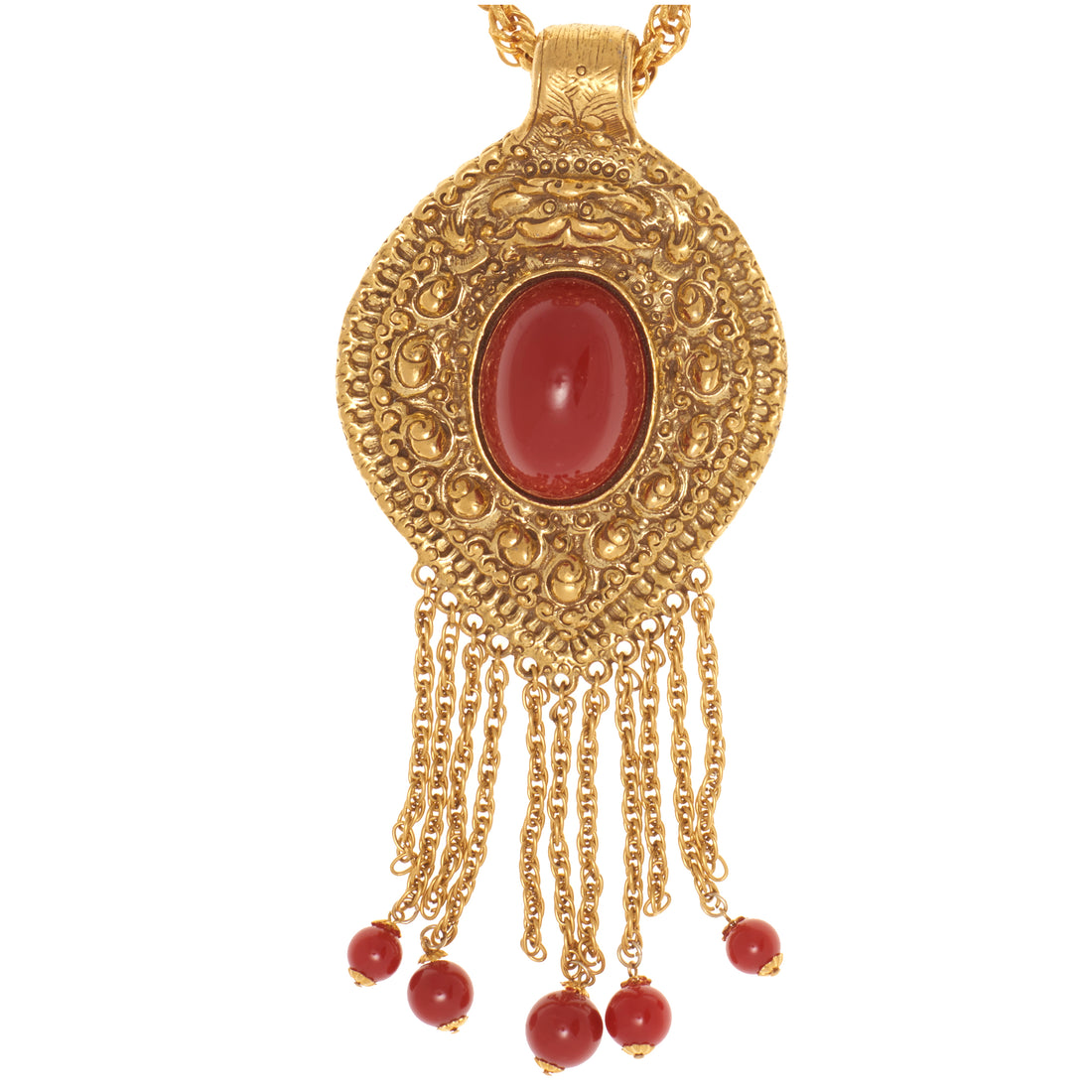 OVERSIZED RED CAB MEDALLION NECKLACE